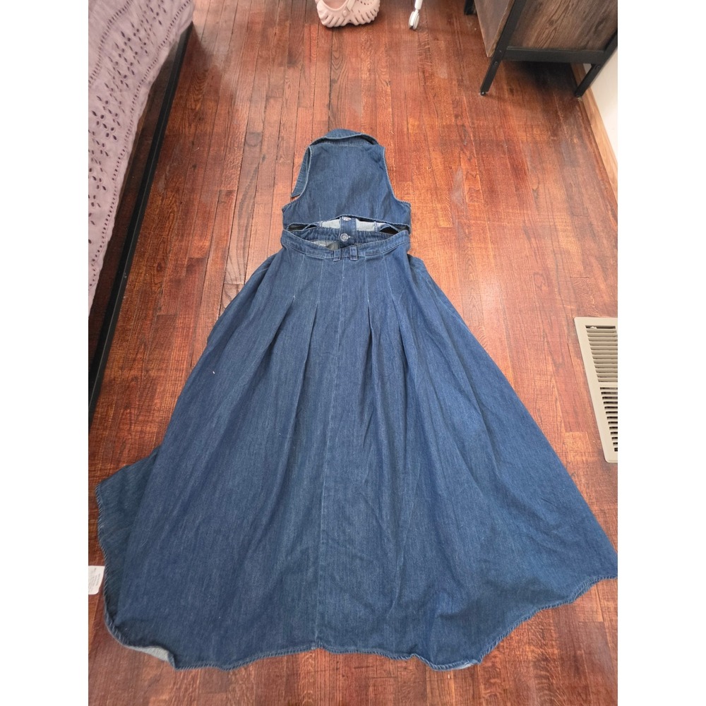 Urban Revivo NWT Denim Cut outs Front Dlits Halter Maxi Dress sz 12 Tall 100A - Picture 7 of 10